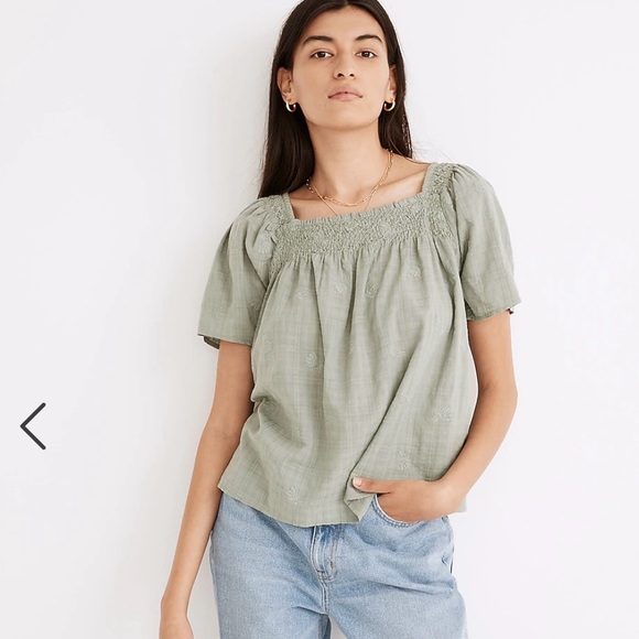 Madewell Tops - Madewell Square Neck Smocked Top Sage Green Size XS